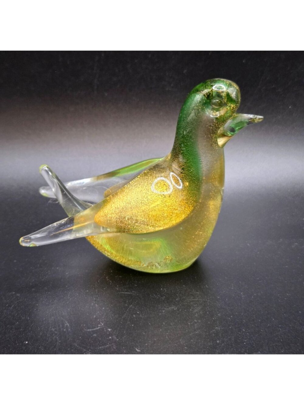 Vtg Murano Art Glass Bird Green Gold Dove Seguso Figurine MCM Italy 2.75"